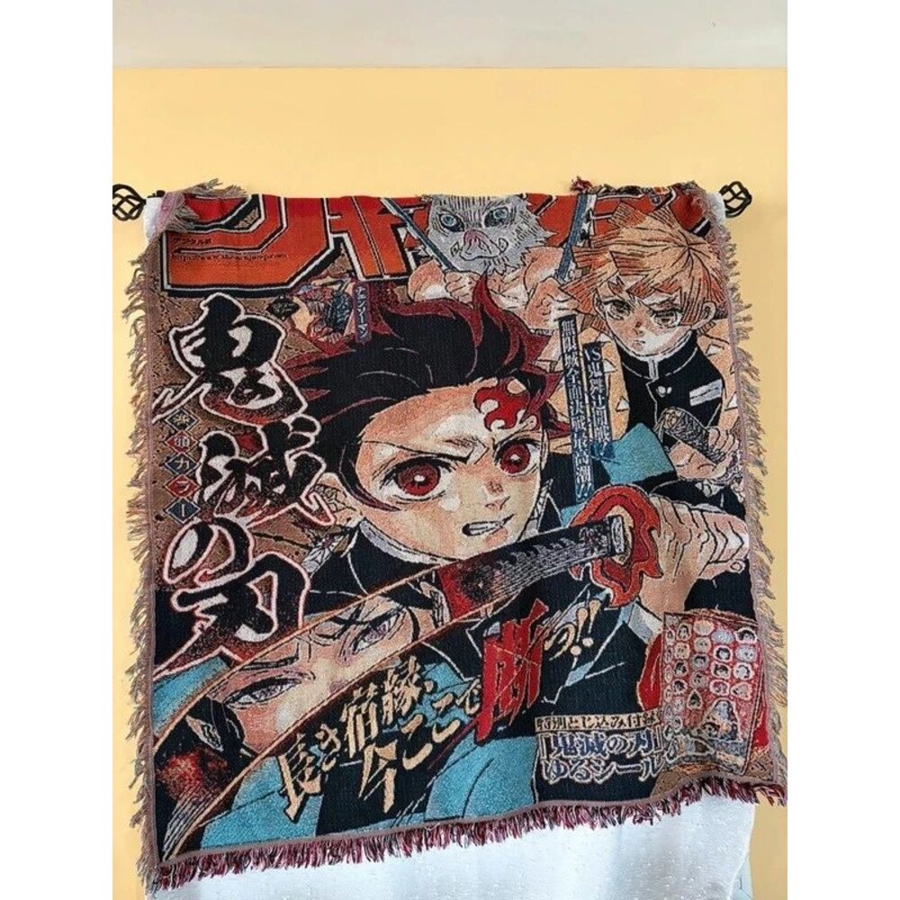 Demon Slayer Tanjiro Shonen Jump Cover Woven Tapestry Throw Blanket Rug 54x46